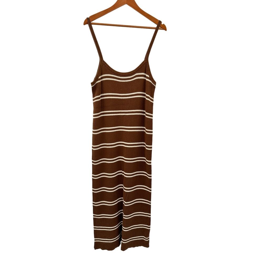 ELOQUII Brown Striped Sleeveless Sweater Tank Cotton Midi Dress // 18-20